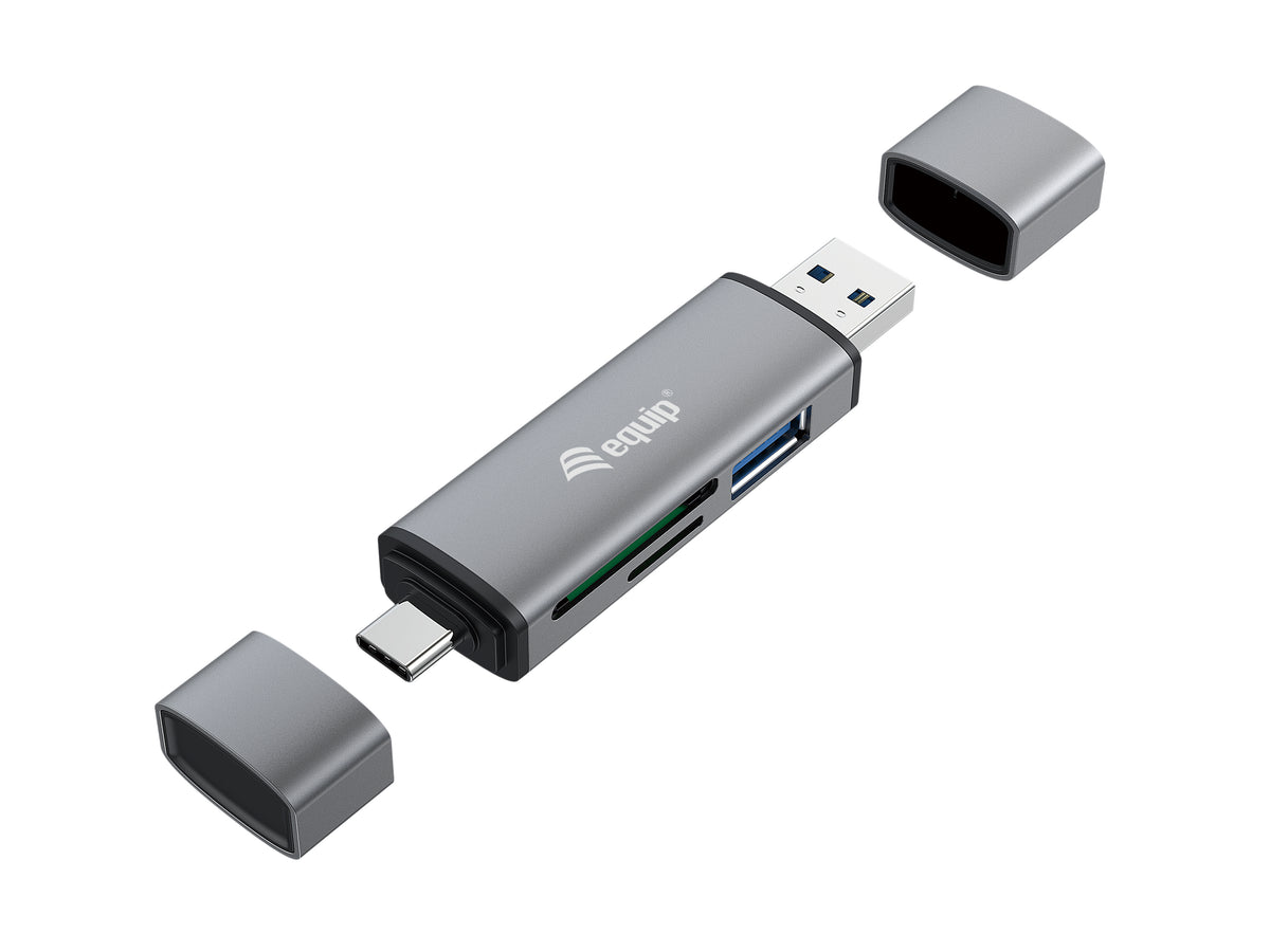 EQUIP Lector de tarjetas externo para memorias microsd microsdhc SD sdhc con conexion USB-A USB-C USB 3.0 gris (245460)