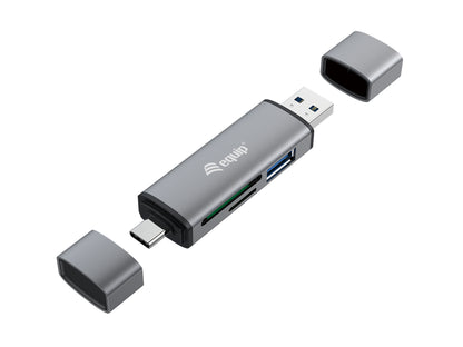 EQUIP Lector de tarjetas externo para memorias microsd microsdhc SD sdhc con conexion USB-A USB-C USB 3.0 gris (245460)