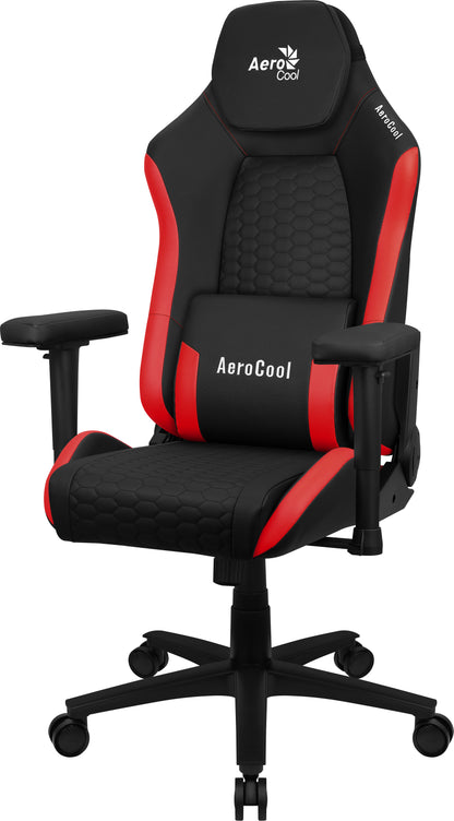 Aerocool silla gaming crown diseño premium cuero sintetico aeroweave elevador de gas clase 4 reposabrazos 2d cojin lumbar giratoria 360 soporta 150kg color negro con detalles en rojo (CROWNBR)