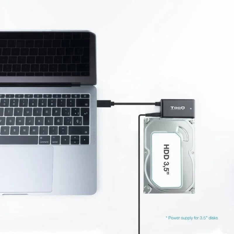 ADAPTADOR USB 3.0 USB-C TOOQ DISCO DURO SATA 2.5"/3.5" ALIMENTADOR BLACK