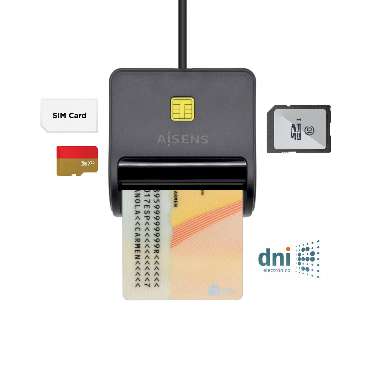 LECTOR DE TARJETAS DNI AISENS DNI + SIM/MICROSD USB BLACK