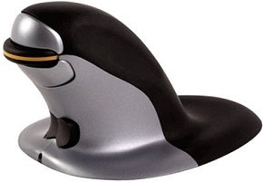 Raton penguin vertical ergonomico inalambrico con receptor USB laser formato mediano ambidiestro negro/plata