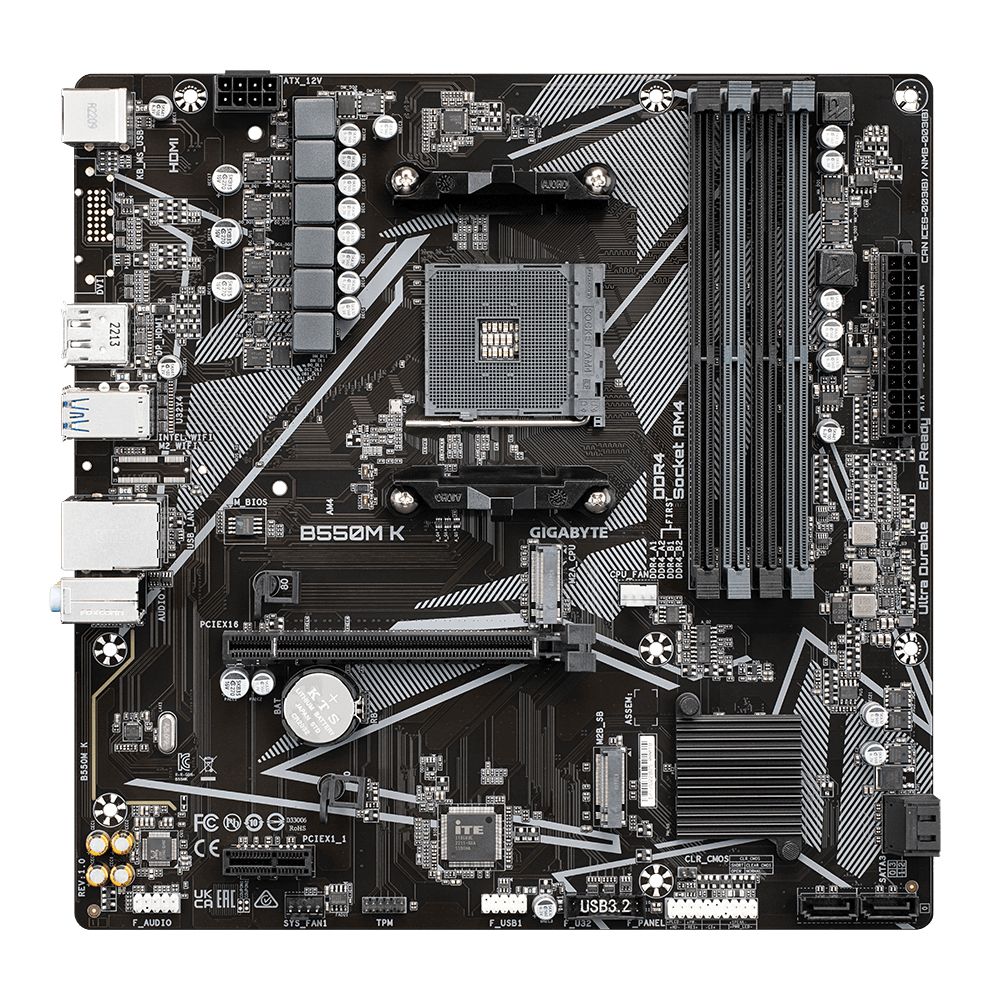 GIGABYTE B550M K:(AM4) 4DDR4 HDMI DP RJ45 mATX