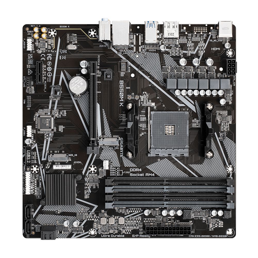 GIGABYTE B550M K:(AM4) 4DDR4 HDMI DP RJ45 mATX