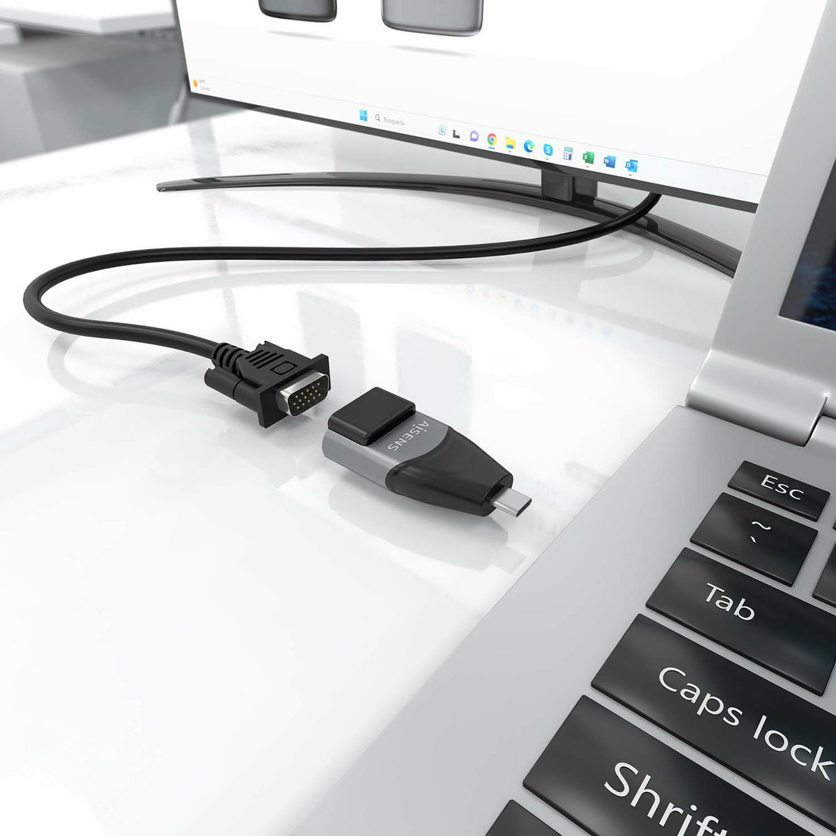 Adaptador AISENS USB-C/M a VGA/H Negro/Gris (A109-0863)