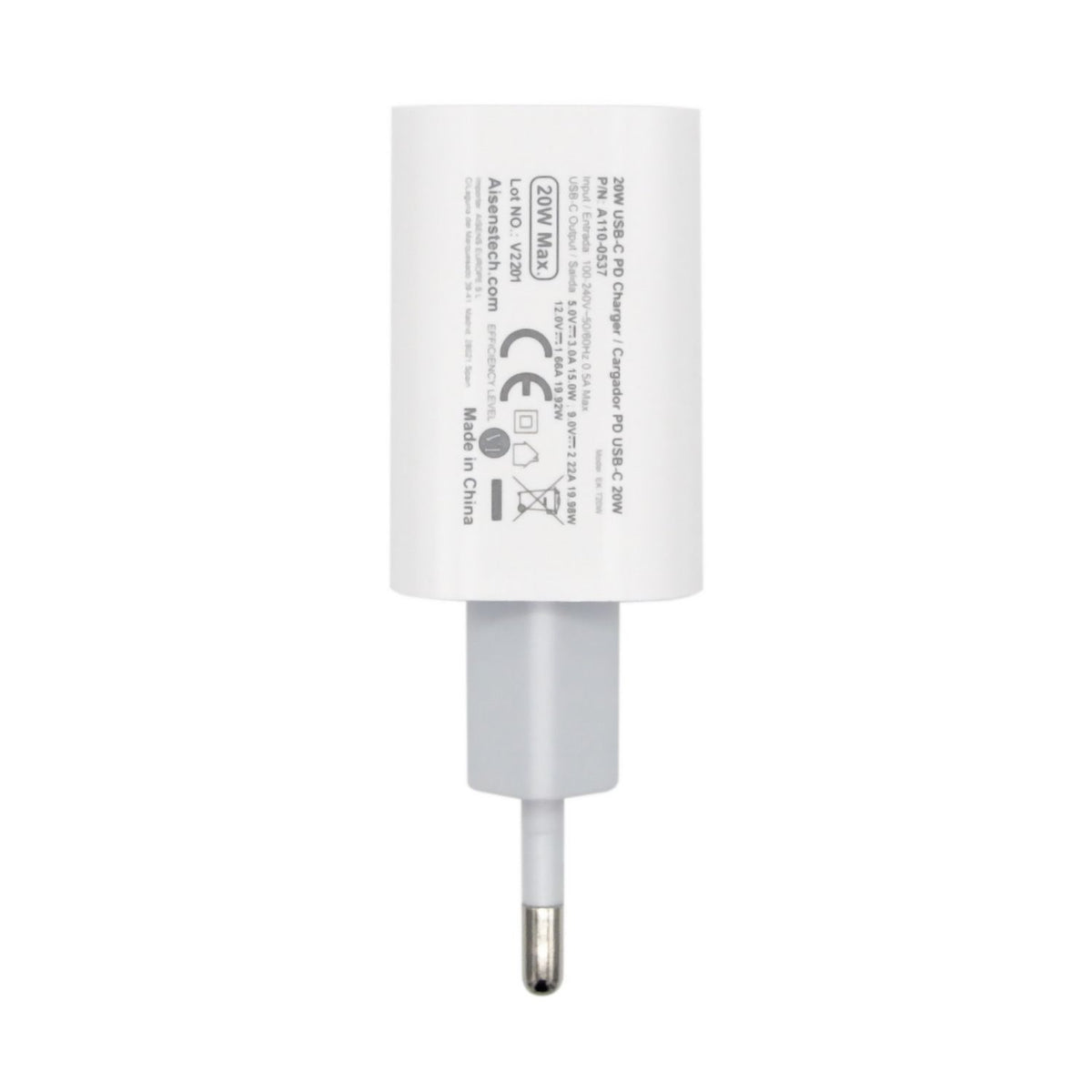 Cargador de Pared AISENS 20W 1xUSB-C Blanco (A110-0537)