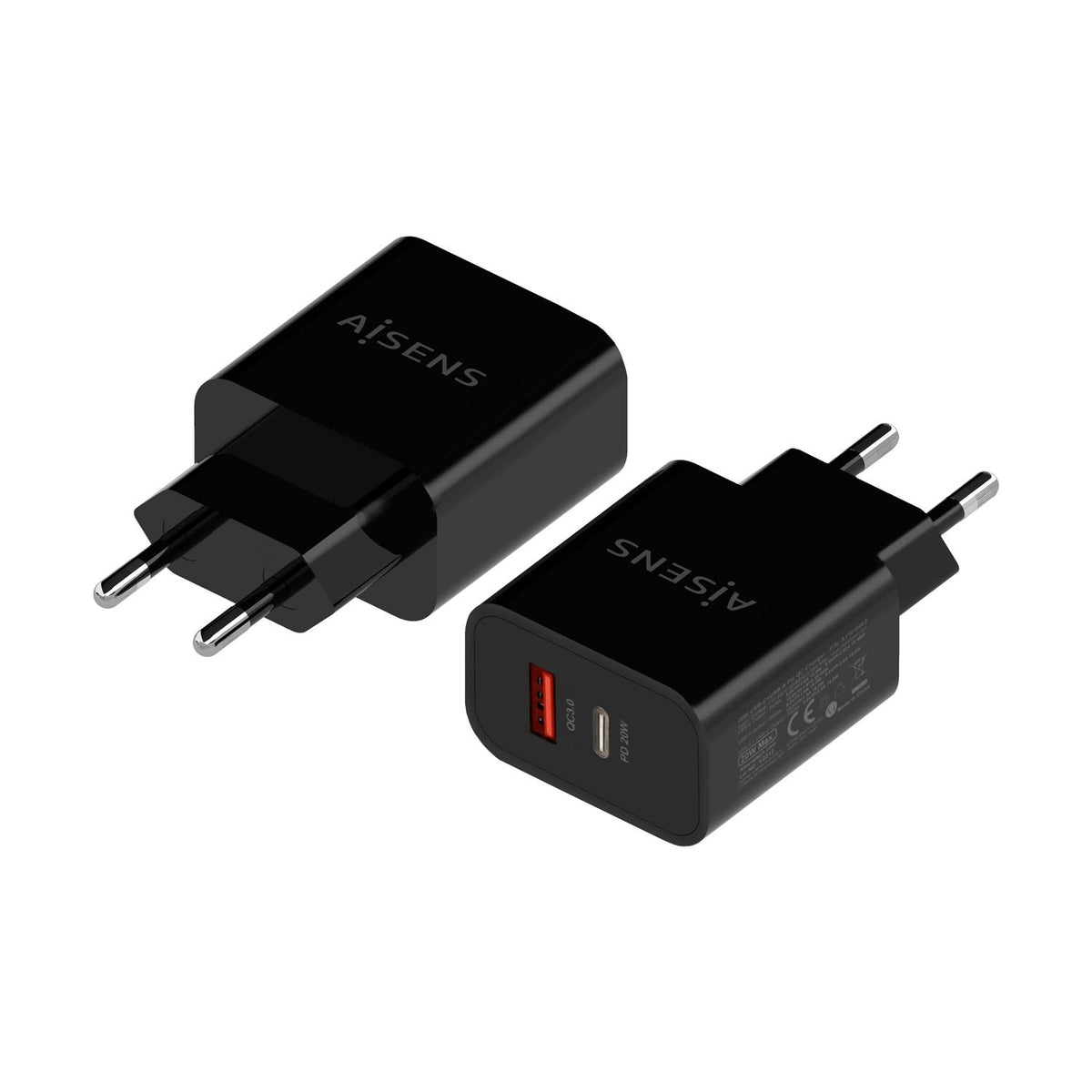Cargador de Pared AISENS 20W USB-A/C Negro (A110-0682)