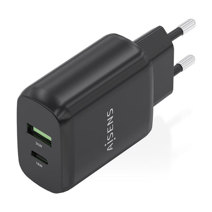 Cargador Pared AISENS 30W USB-A USB-C Negro (A110-0924)