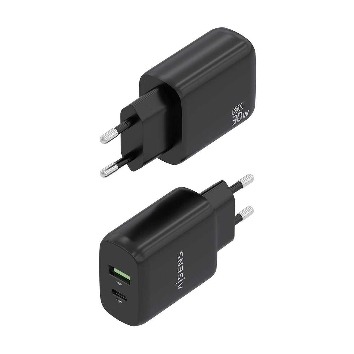 Cargador Pared AISENS 30W USB-A USB-C Negro (A110-0924)