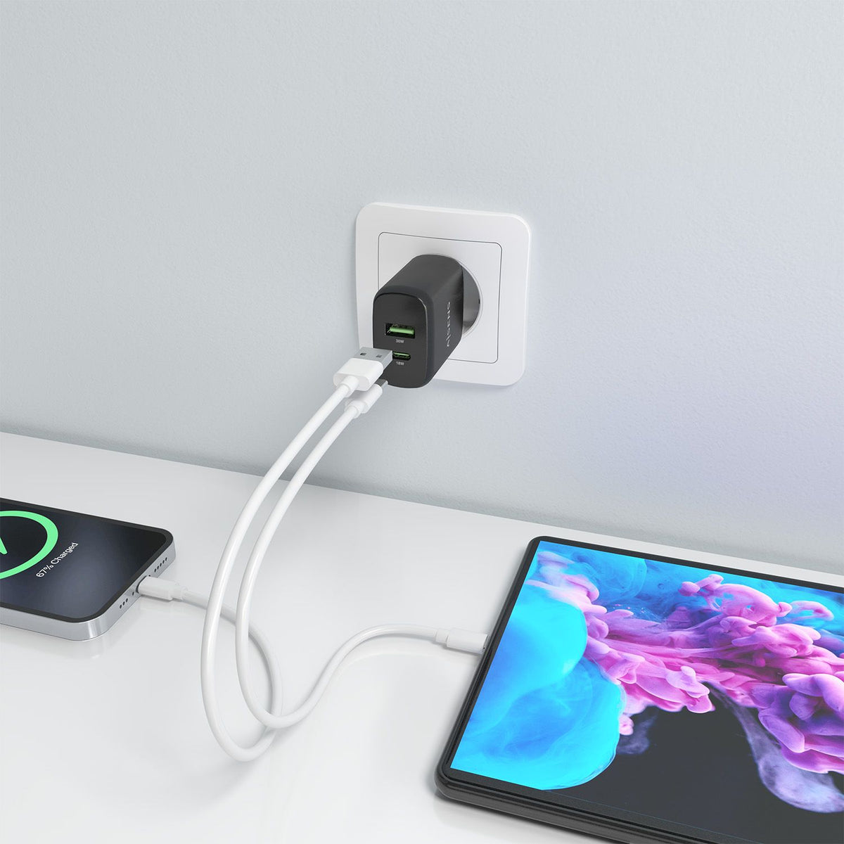 Cargador Pared AISENS 30W USB-A USB-C Negro (A110-0924)
