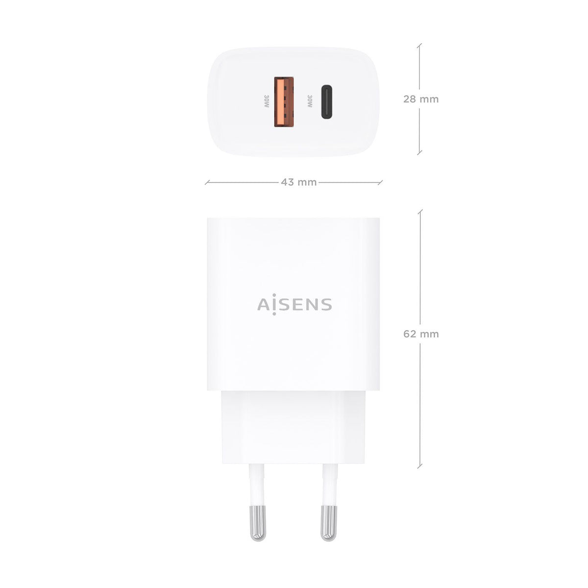 Cargador Pared AISENS 30W USB-A/C Blanco (A110-0952)