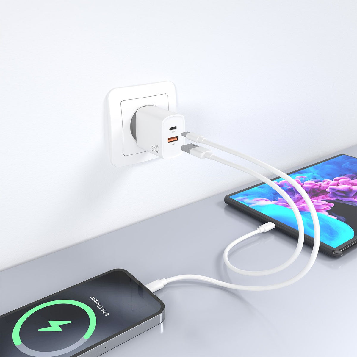 Cargador Pared AISENS 30W USB-A/C Blanco (A110-0952)