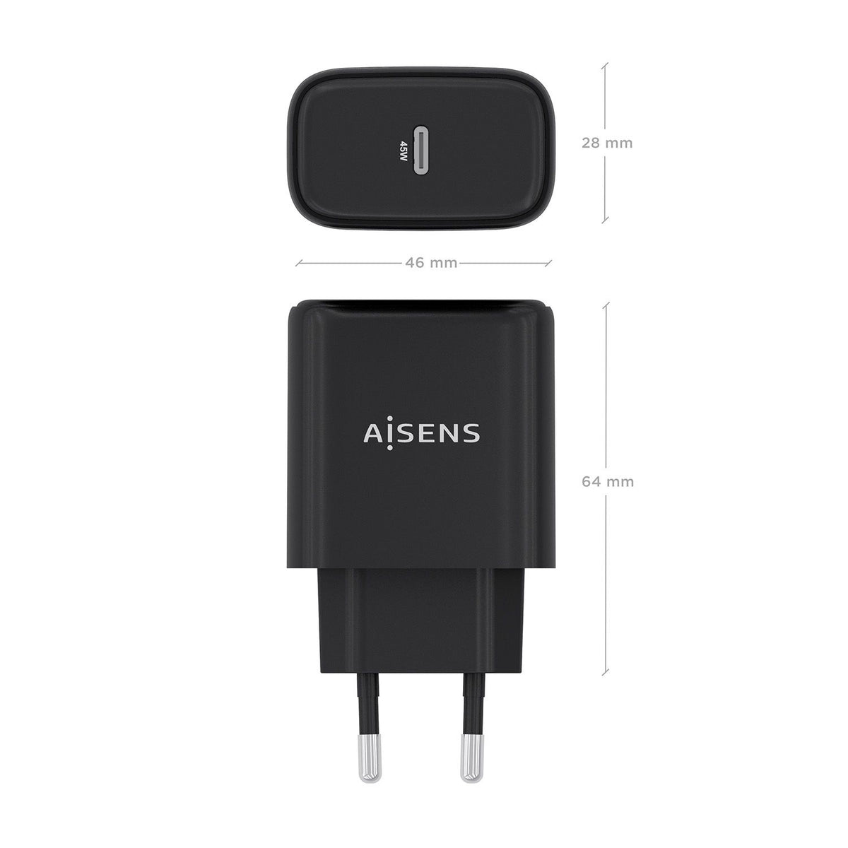 Cargador Pared AISENS GaN 45W USB-C Negro (A110-0970)