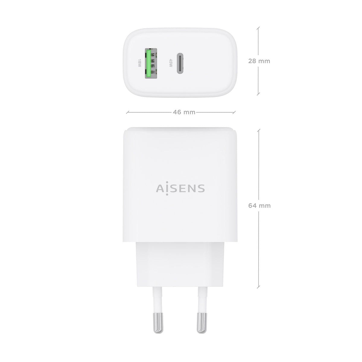 Cargador Pared AISENS 45W USB-A USB-C Blanco(A110-0971)