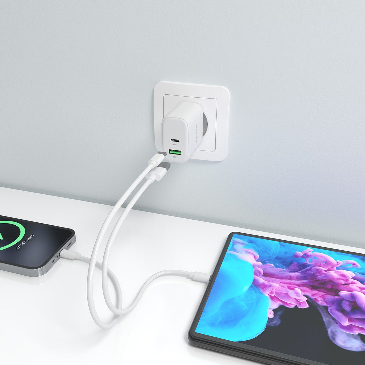 Cargador Pared AISENS 45W USB-A USB-C Blanco(A110-0971)