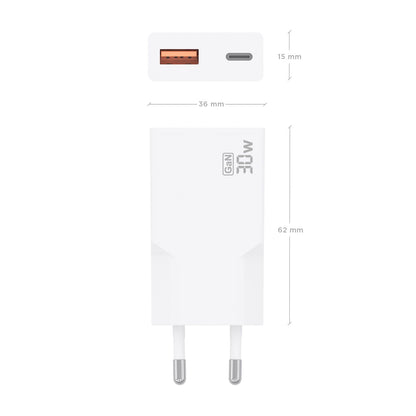 Cargador Pared AISENS GaN 30W USB-A/C Blanco(A110-1002)