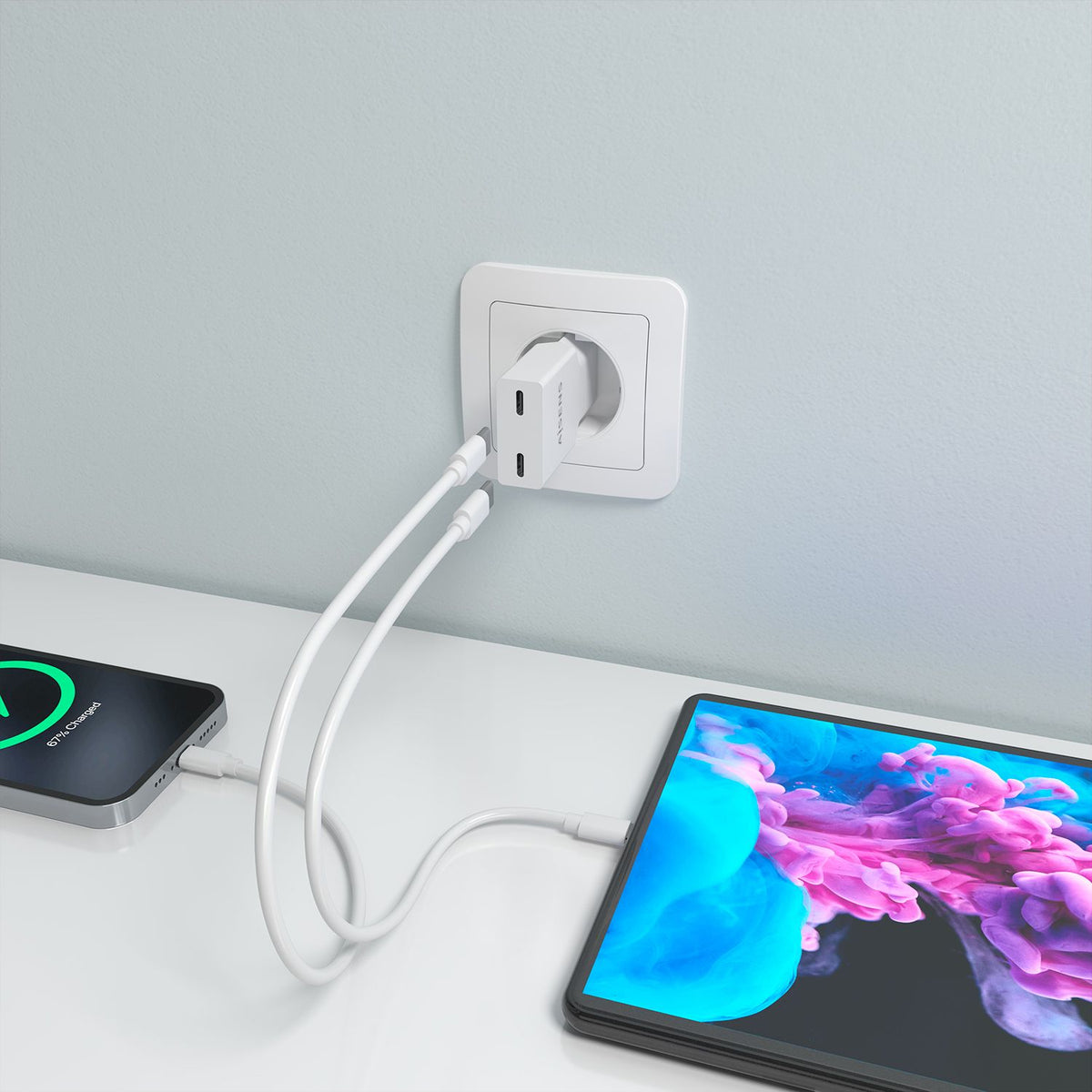 Cargador Pared AISENS GaN 30W 2USB-C Blanco (A110-1003)