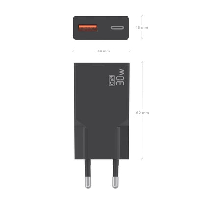 Cargador Pared AISENS GaN 30W USB-A/C Negro (A110-1005)