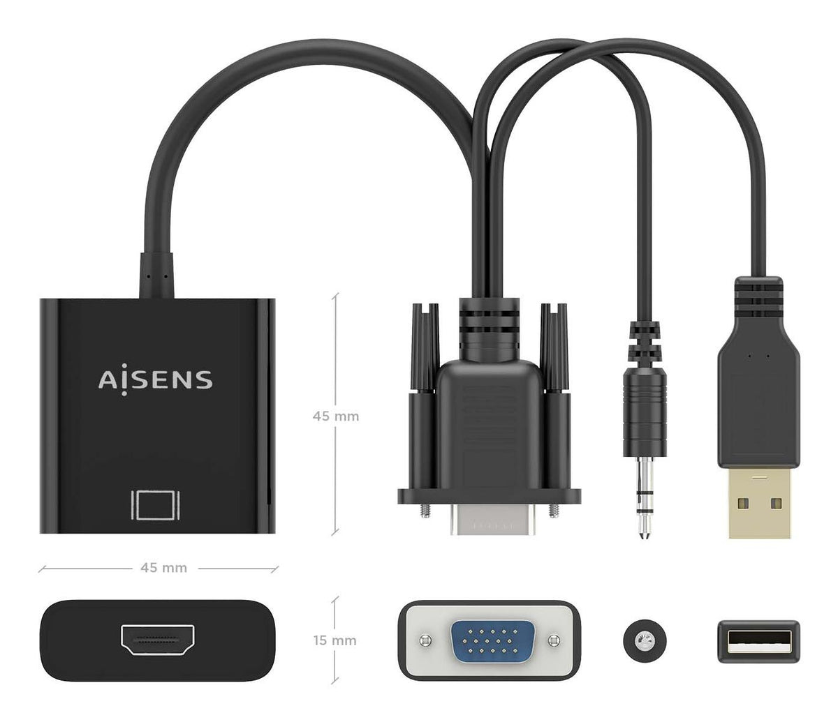 Conversor AISENS VGA/3.5mm/USB-A/M a HDMI/H(A115-0872)