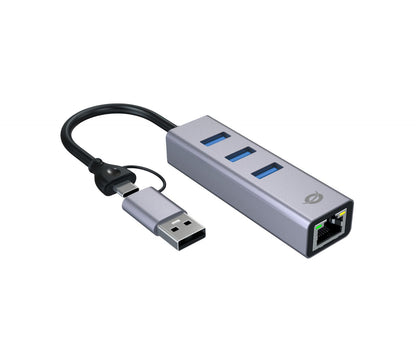 Adaptador CONCEPTRONIC USB-A/C a 3USB-A/1RJ45 (ABBY25G)