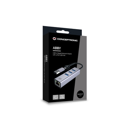 Adaptador CONCEPTRONIC USB-A/C a 3USB-A/1RJ45 (ABBY25G)