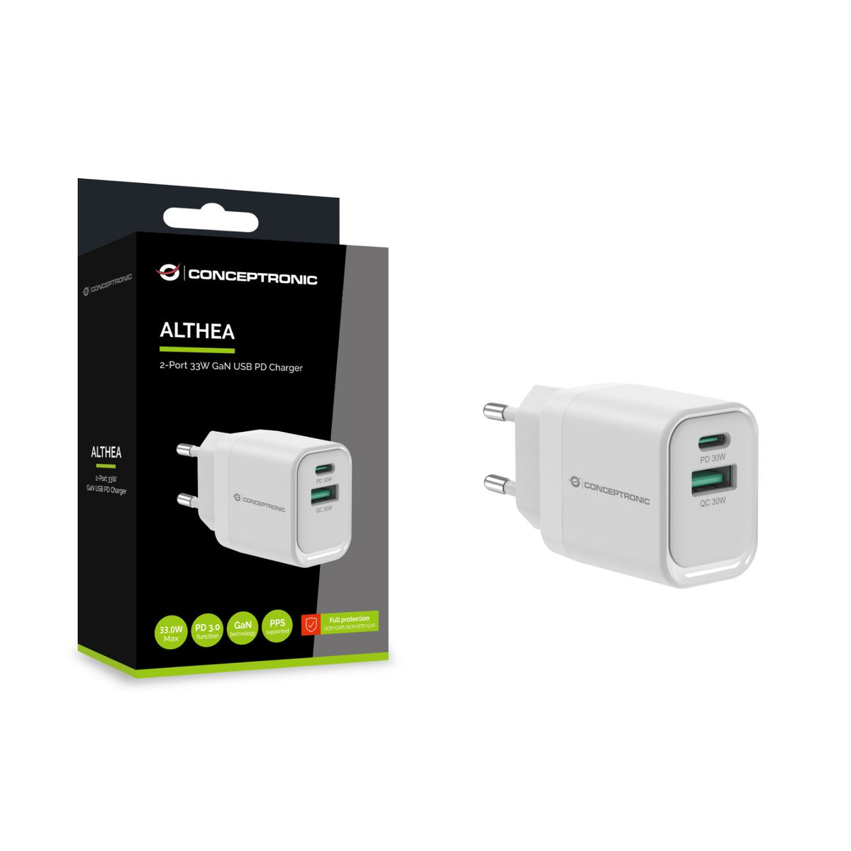 Cargador CONCEPTRONIC USB-A/C 33W PD 3.0 (ALTHEA19W33)