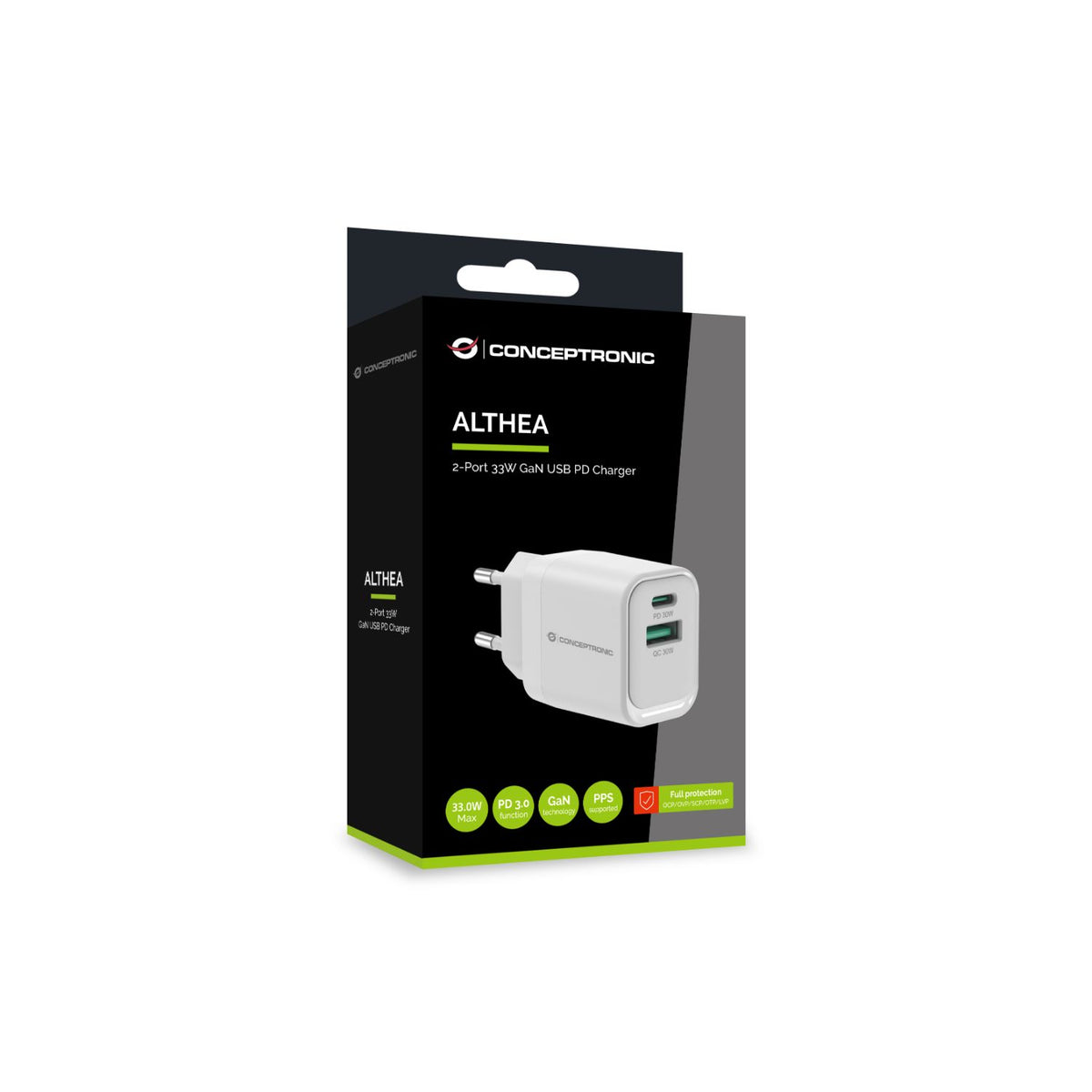 Cargador CONCEPTRONIC USB-A/C 33W PD 3.0 (ALTHEA19W33)