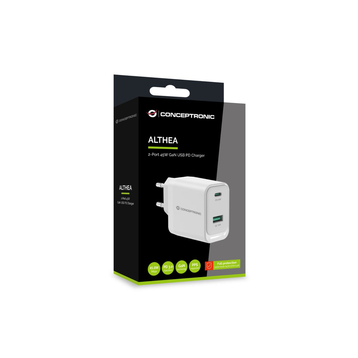 Cargador CONCEPTRONIC USB-A/C 45W PD 3.0 (ALTHEA20W45)