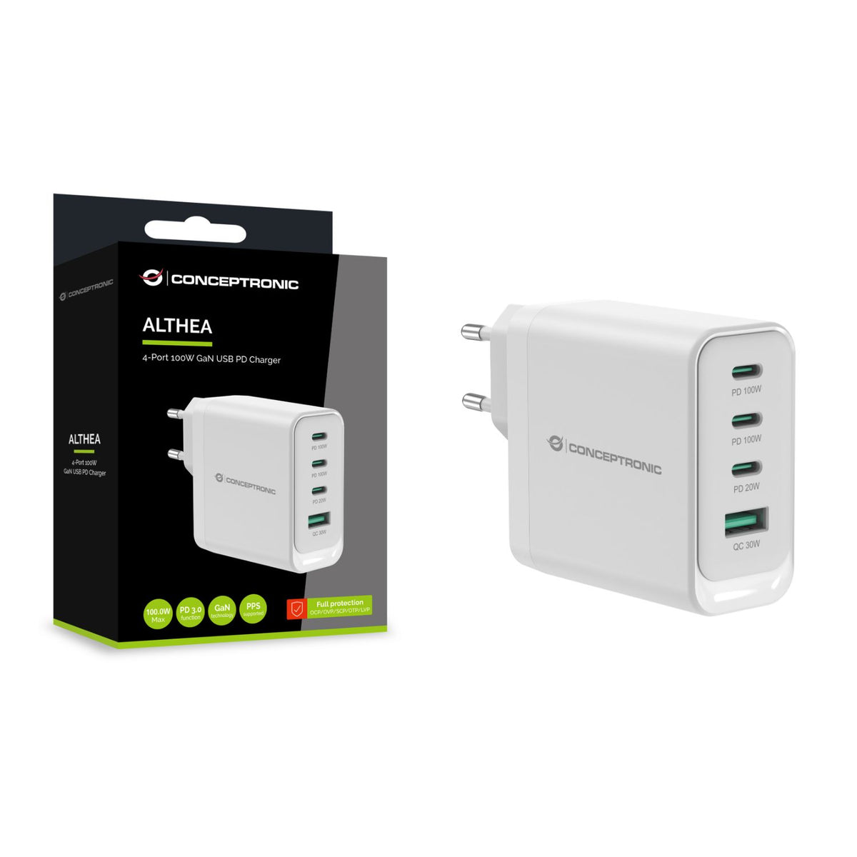 Cargador CONCEPTRONIC USB-A/C 100W PD3.0 (ALTHEA22W100)