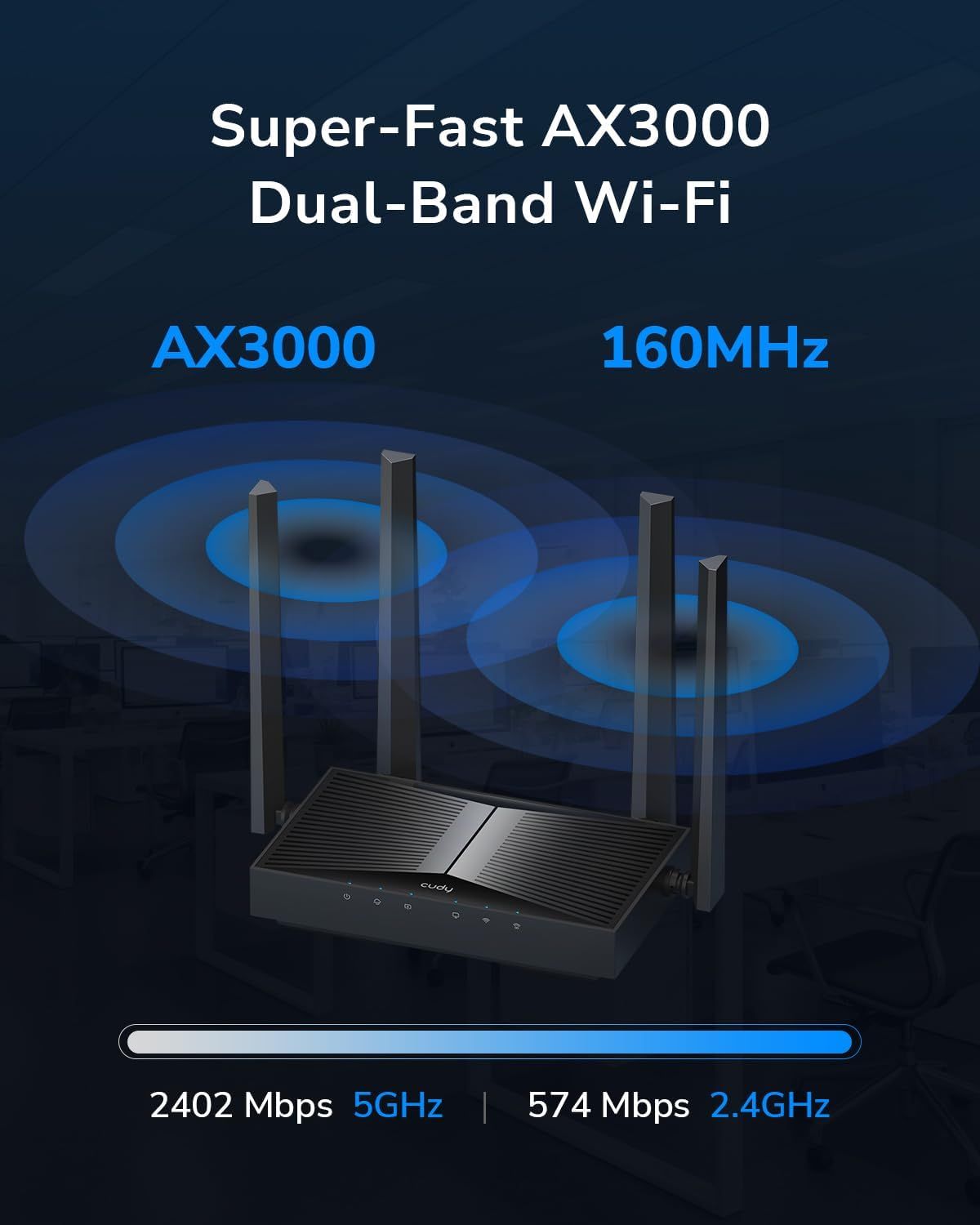 Pto Acceso CUDY 1xRJ45 WiFi 6 Dual Band Negro (AP3000D)