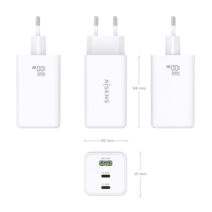 Cargador AISENS 100W 1xUSB-A 2xUSB-C (ASCH-100W3P051-W)