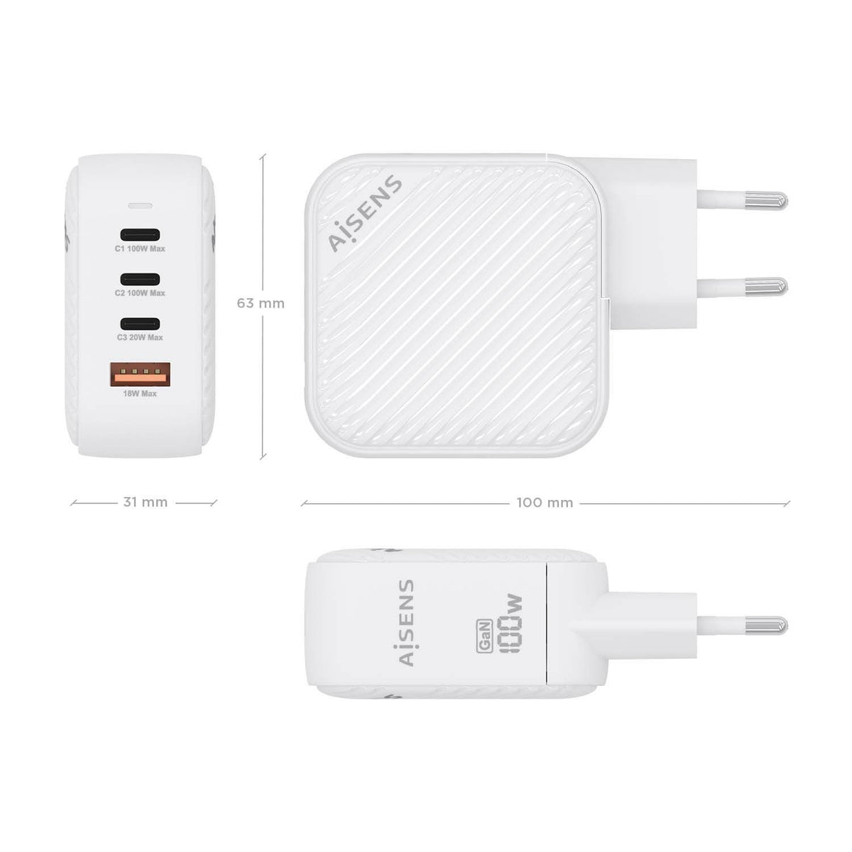 Cargador Pared AISENS 1USB-A 3USB-C (ASCH-100W4P028-W)