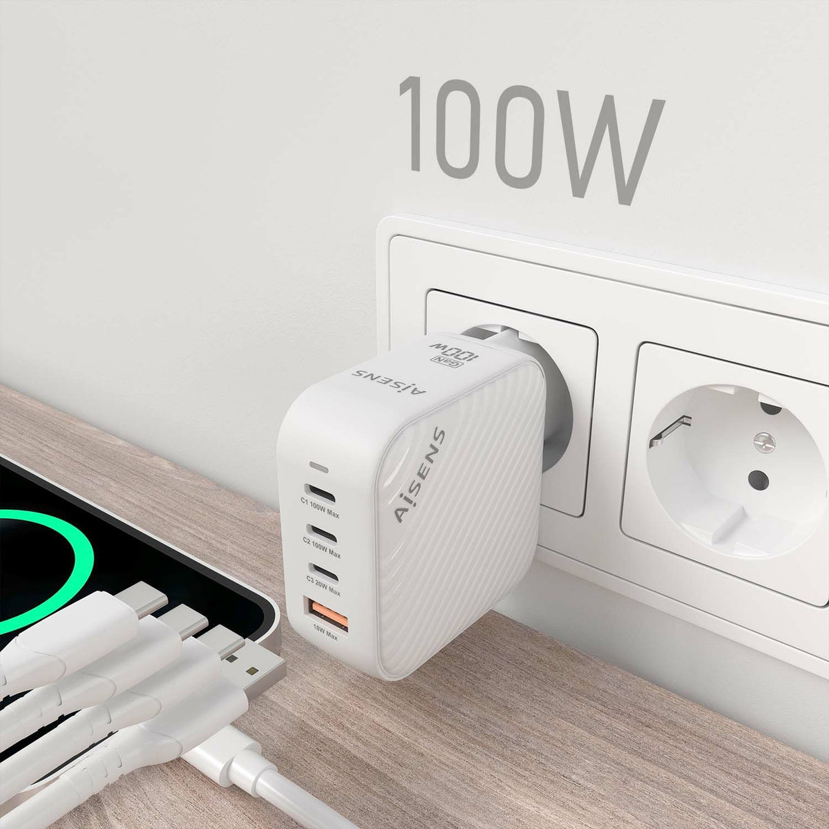 Cargador Pared AISENS 1USB-A 3USB-C (ASCH-100W4P028-W)