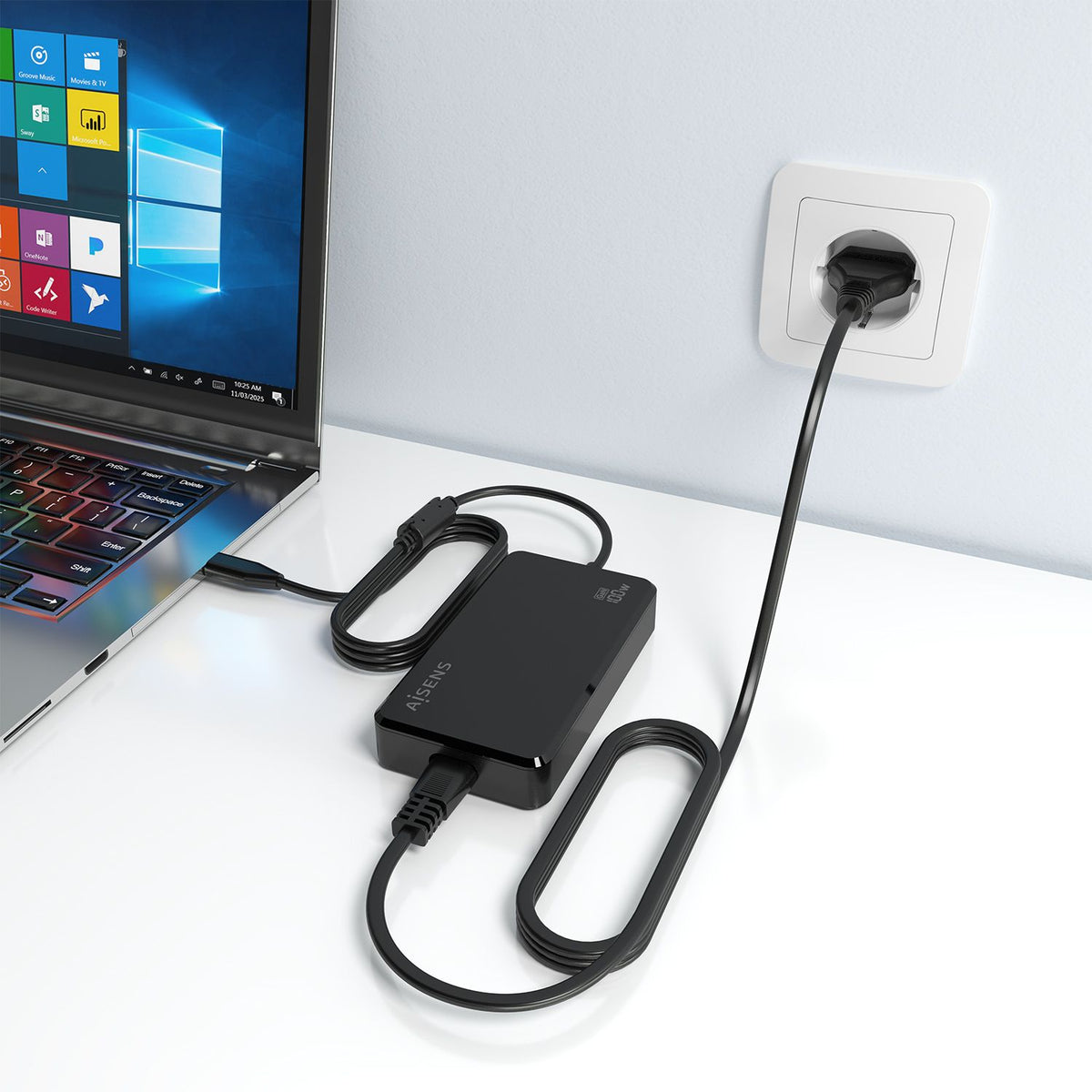 Cargador Sobremesa AISENS 100W USB (ASCH-1PD100D070-BK)