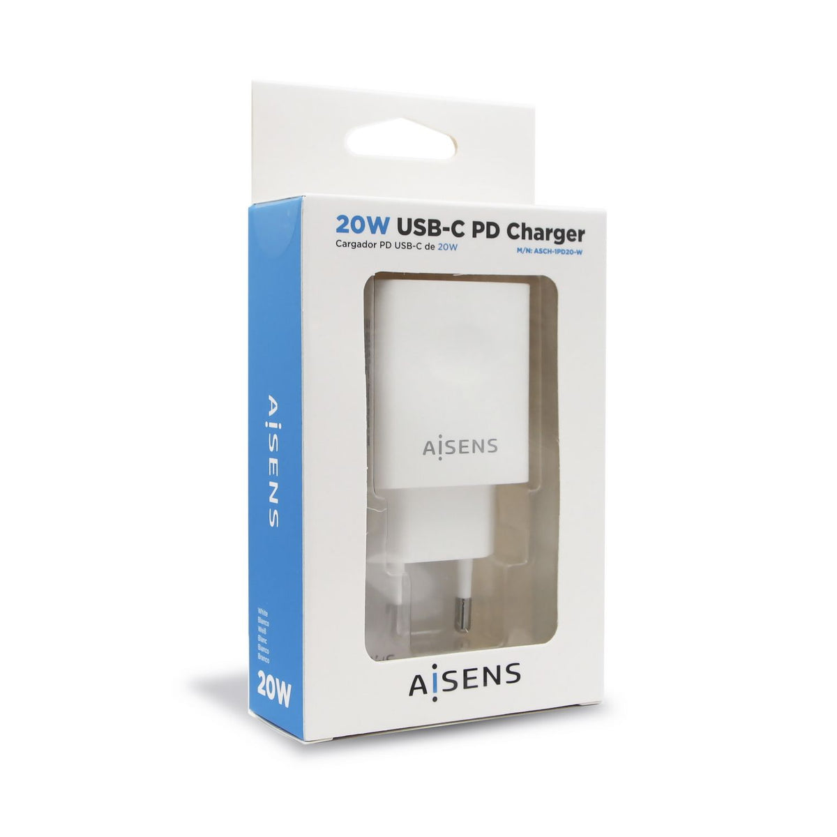 Cargador Pared AISENS 20W 1xUSB-C Blanco (ASCH-1PD20-W)