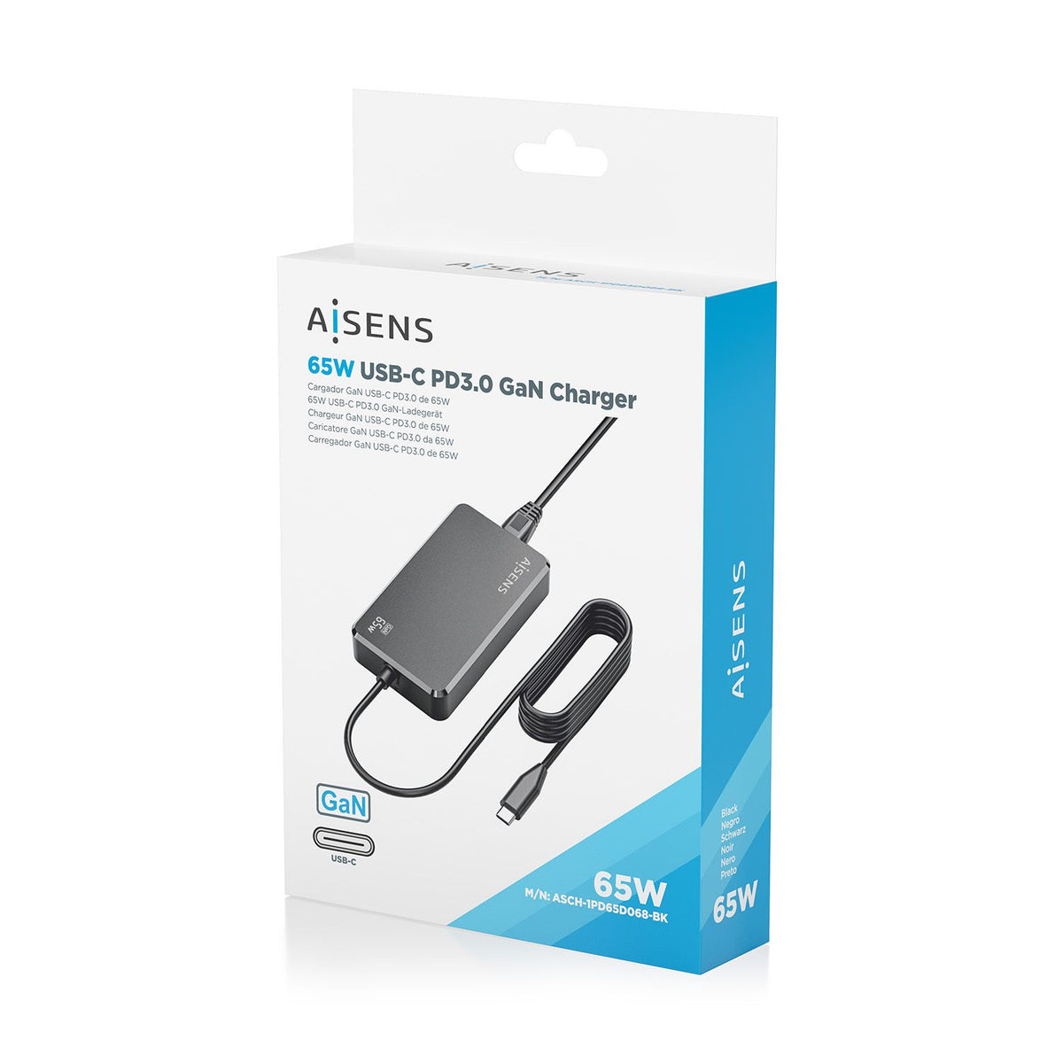 Cargador Sobremesa AISENS 65W USB-C (ASCH-1PD65D068-BK)