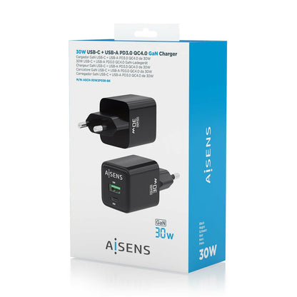 Cargador de Pared AISENS 30W Negro (ASCH-30W2P038-BK)