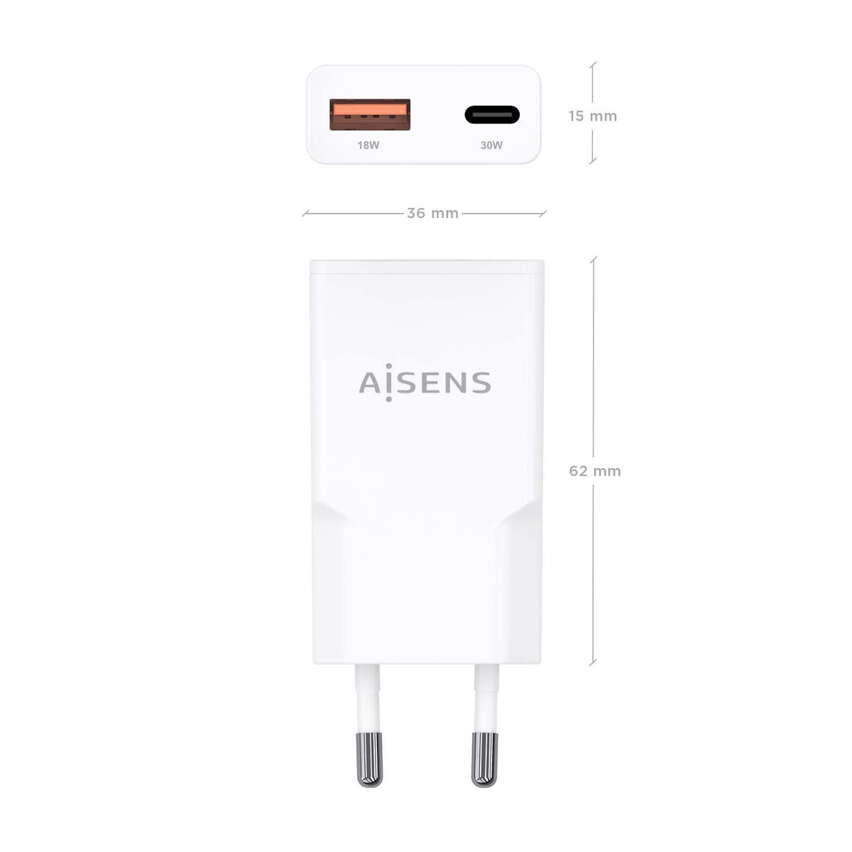 Cargador Pared AISENS USB-A USB-C 30W (ASCH-30W2P046-W)