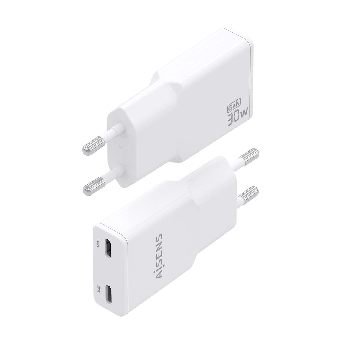 Cargador Pared AISENS USB-C 30W Blanco(ASCH-30W2P048-W)