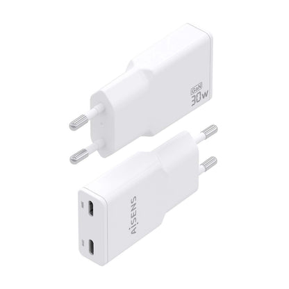 Cargador Pared AISENS USB-C 30W Blanco(ASCH-30W2P048-W)