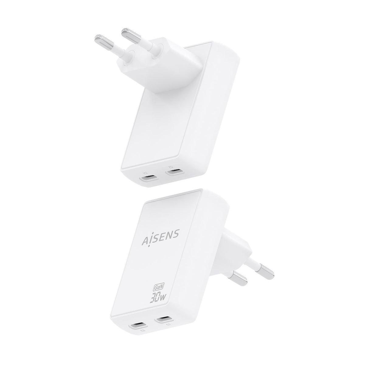 Cargador Pared AISENS GaN 30W 2xUSB-C (ASCH-30W2P075-W)