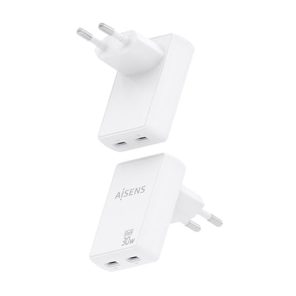 Cargador Pared AISENS GaN 30W 2xUSB-C (ASCH-30W2P075-W)