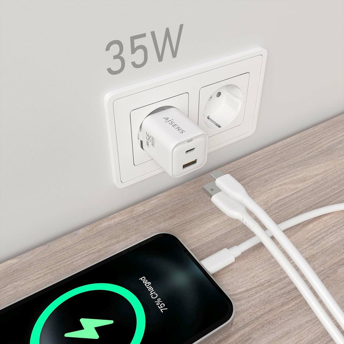 Cargador de Pared AISENS 35W Blanco (ASCH-35W2P024-W)