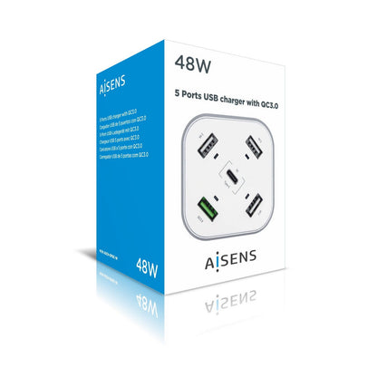 Cargador de Mesa AISENS 48W 5xUSB Blanco (ASCH-5PQC-W)