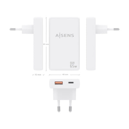 Cargador Pared AISENS GaN 65W UDB-A/C (ASCH-65W2P076-W)