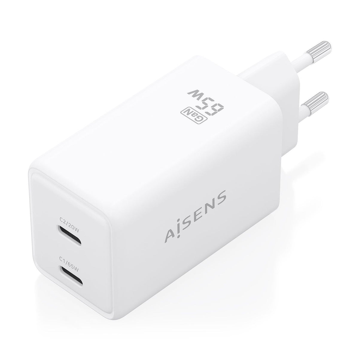 Cargador Pared AISENS GaN 65W 2xUSB-C (ASCH-65W2P078-W)
