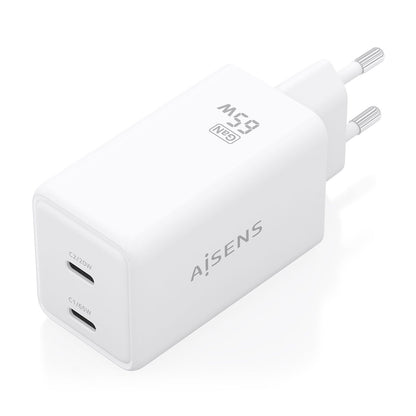 Cargador Pared AISENS GaN 65W 2xUSB-C (ASCH-65W2P078-W)