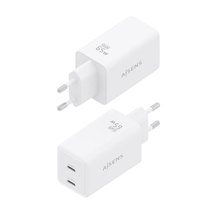 Cargador Pared AISENS GaN 65W 2xUSB-C (ASCH-65W2P078-W)