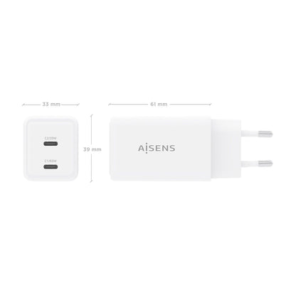 Cargador Pared AISENS GaN 65W 2xUSB-C (ASCH-65W2P078-W)