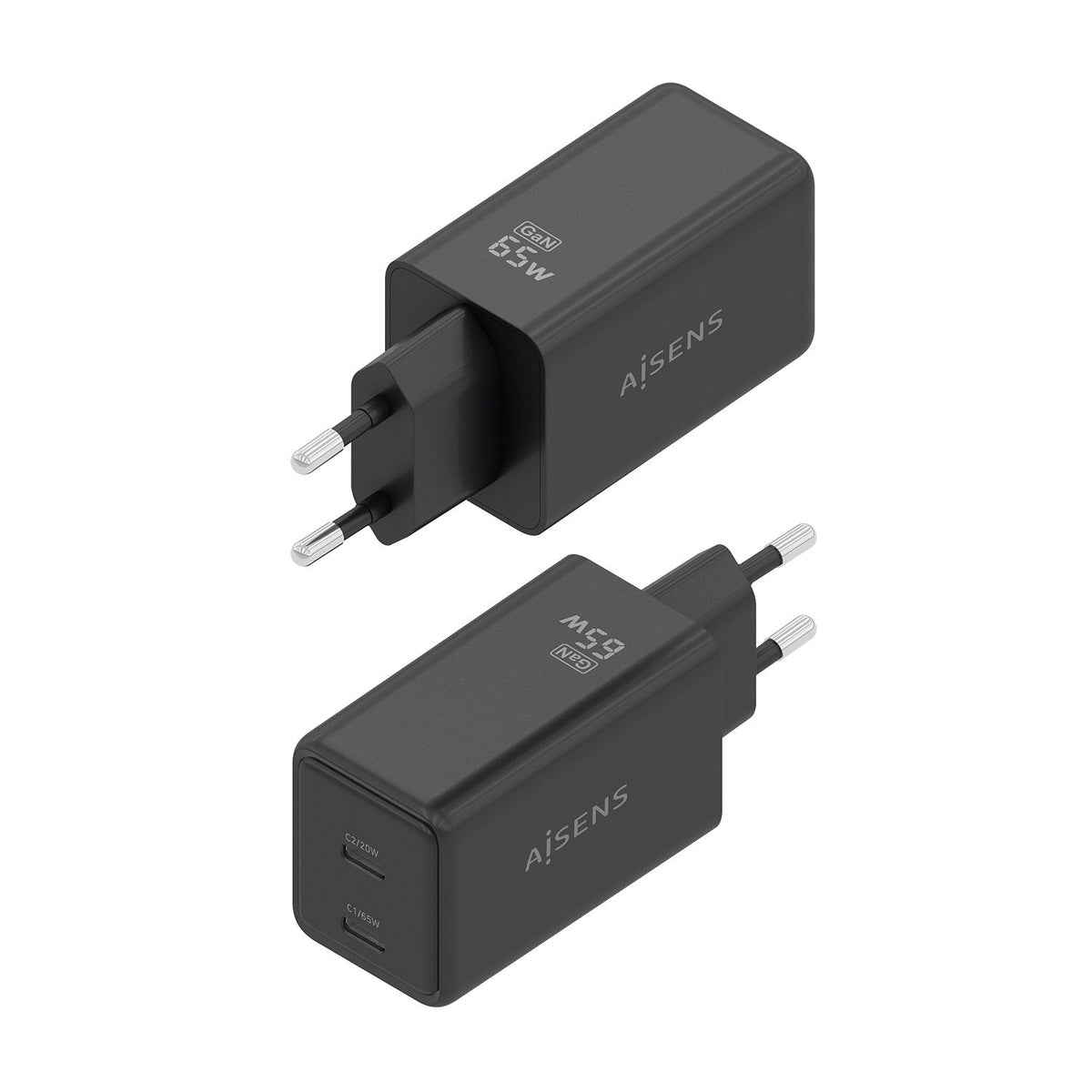 Cargador Pared AISENS GaN 65W 2USB-C (ASCH-65W2P079-BK)
